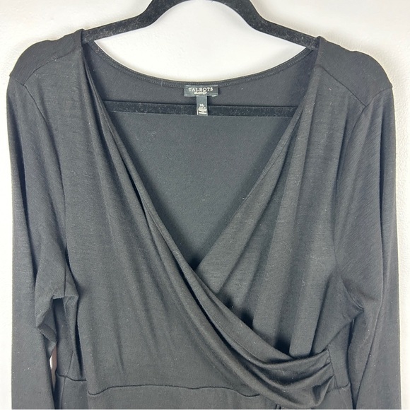 Talbots Classic Wool Blend Wrap Ruched Long Sleeve Dress XL Black - Picture 8 of 13